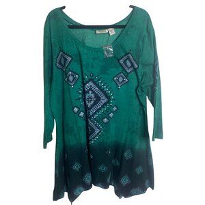 NWT Collections Etc. Tunic Top XXL Sequin Geometric Asymmetrical Aztec Western